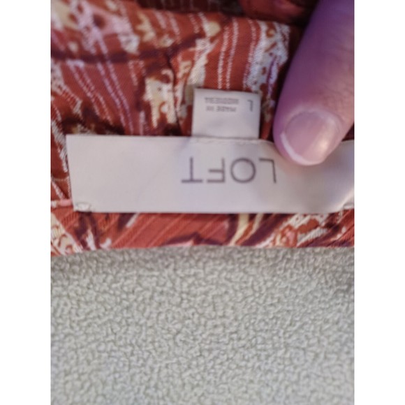 Loft Womens Peasant Blouse  Size Large Bohemian floral tie collar Rust - Picture 2 of 8